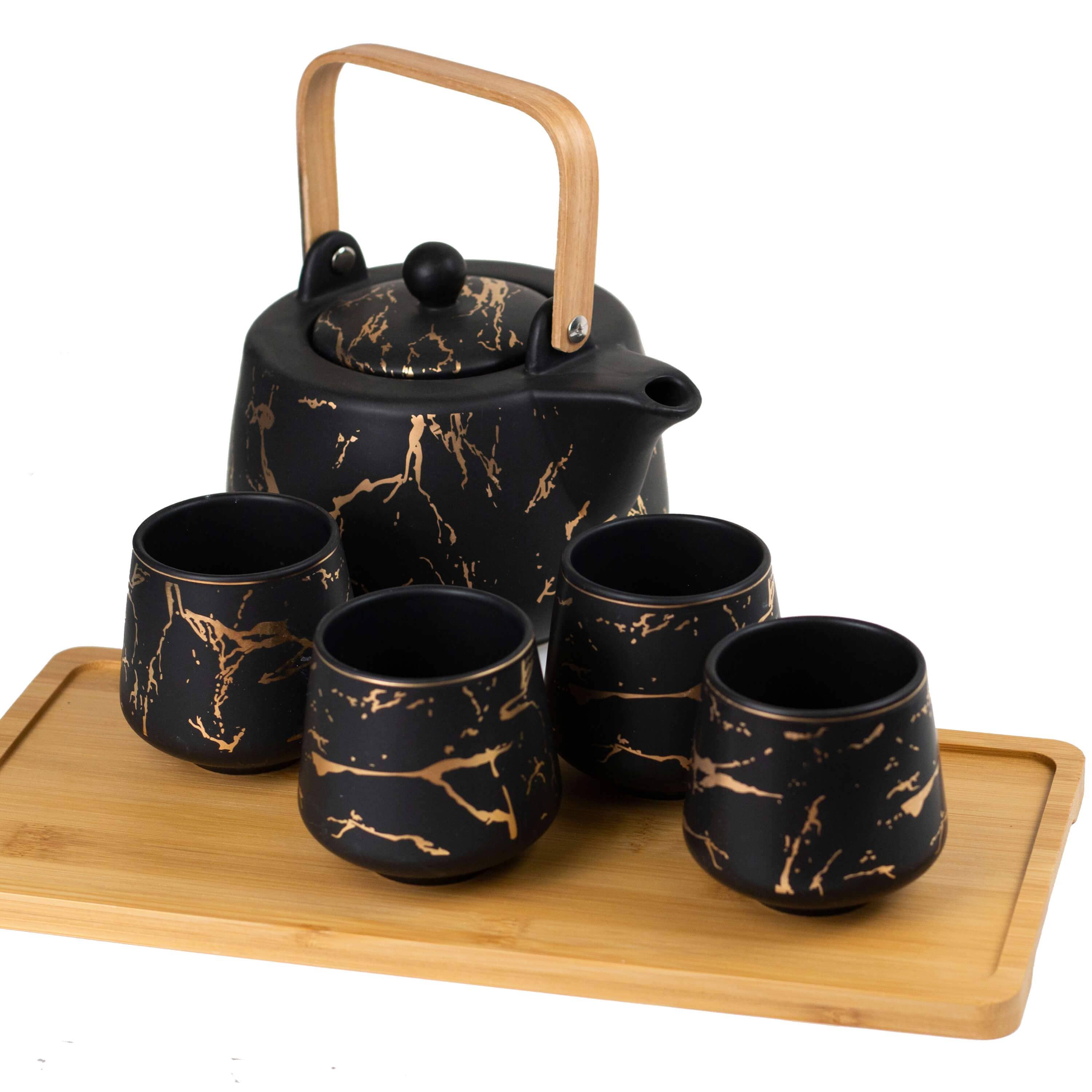Ceramic Gold Marbled Tea Set - Image 4
