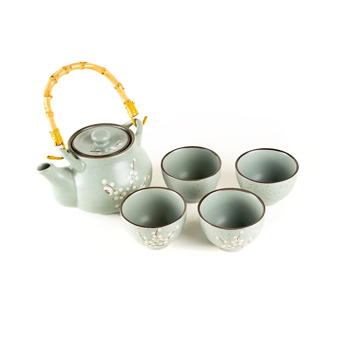 Jade Blossom Ceramic Tea Set - Image 2