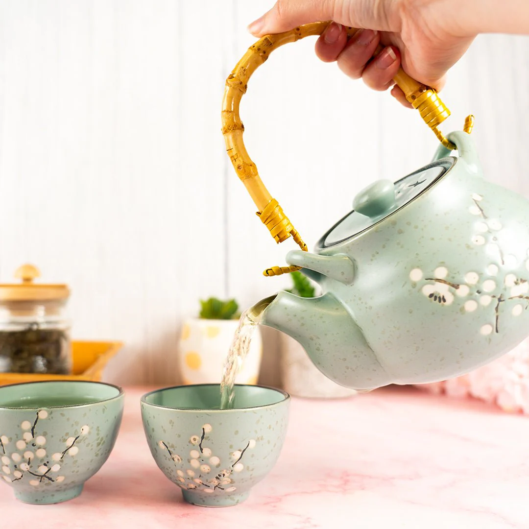 Jade Blossom Ceramic Tea Set - Image 7